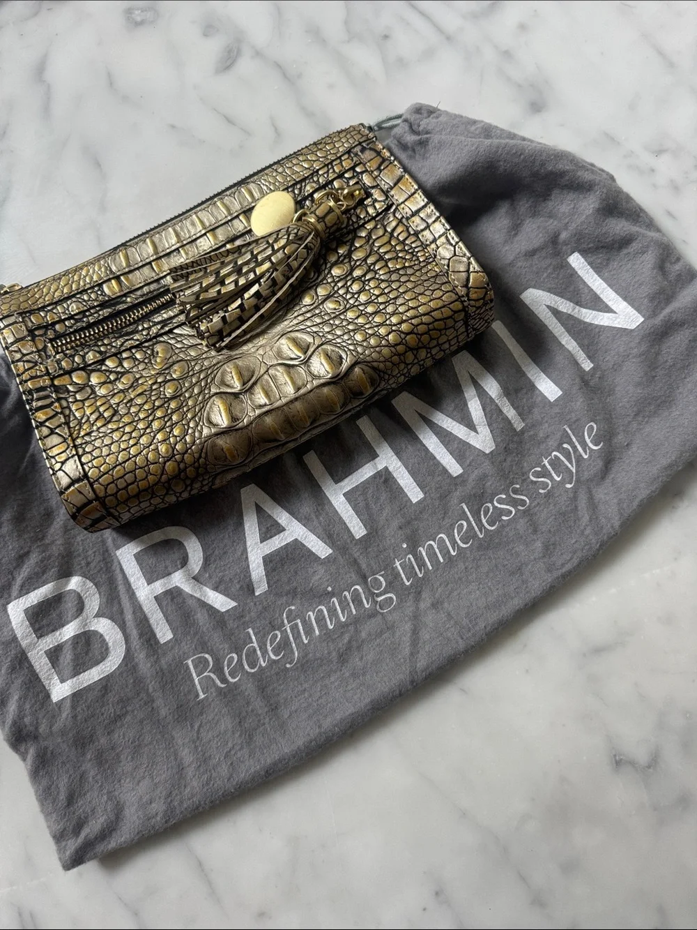 Brahmin Gold Croc Wristlet